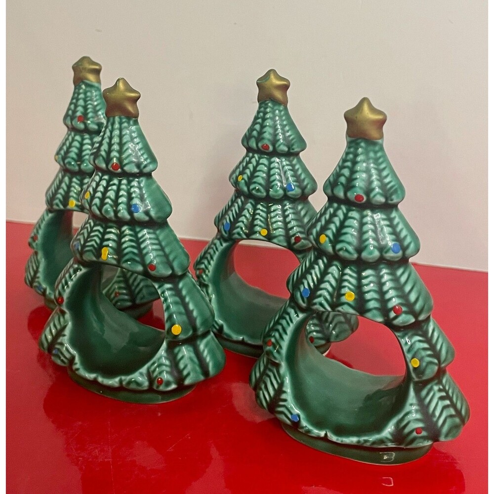 Ron Gordon‎ Designs Ceramic Christmas Tree Napkin Holder Ring (s) LOT OF 4
